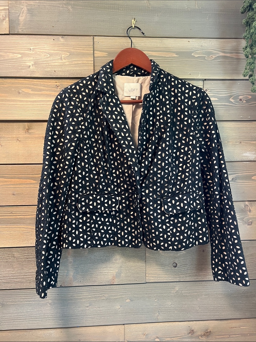 LOFT Black and White Cropped Patterned Blazer